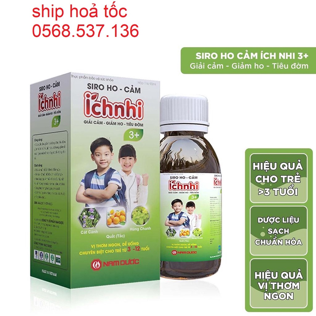 Siro ho cảm Ích Nhi 3+ chai 90ml hỗ trợ giải cảm, giảm ho, tiêu đờm, giảm sổ mũi, phòng cảm lạnh cho bé trên 3 tuổi