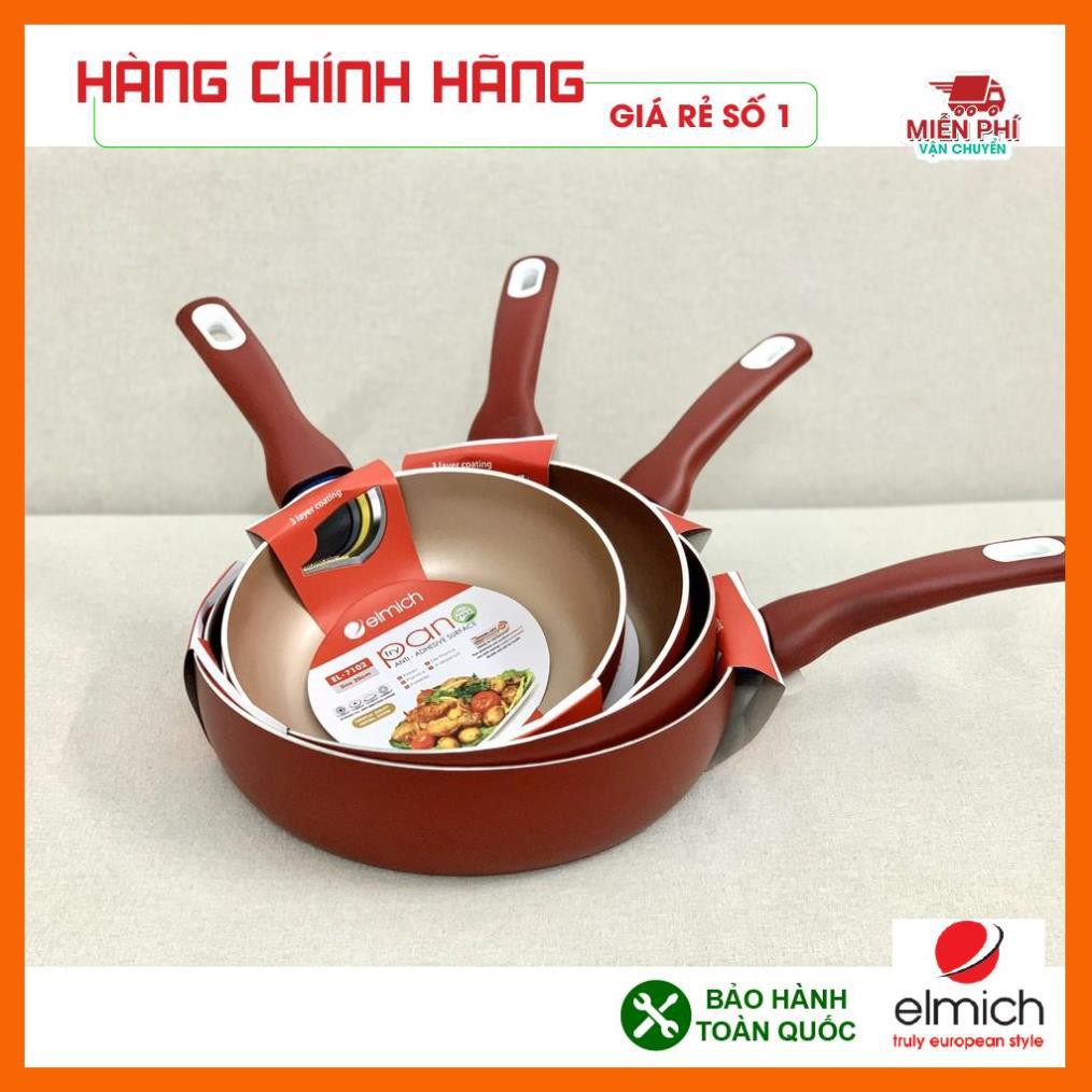 Chảo chống dính Elmich 24cm, chảo chống dính sâu lòng màu đỏ Elmich, dùng cho mọi loại bếp