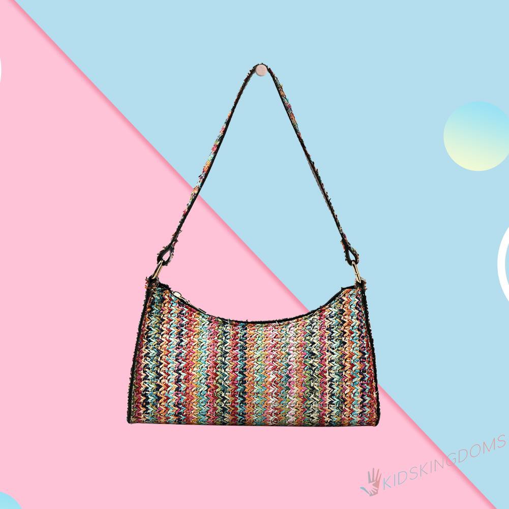 【Big Sale】Bohemian Women Straw Woven Shoulder Hobos Bag Beach Small Handbag Purse