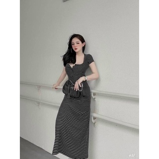 đầm suông sọc ba lỗ