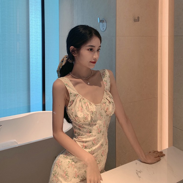 Đầm Hoa Vải Dày Dáng Ôm Phong Cách Retro Hàn Quốc Thanh Lịch