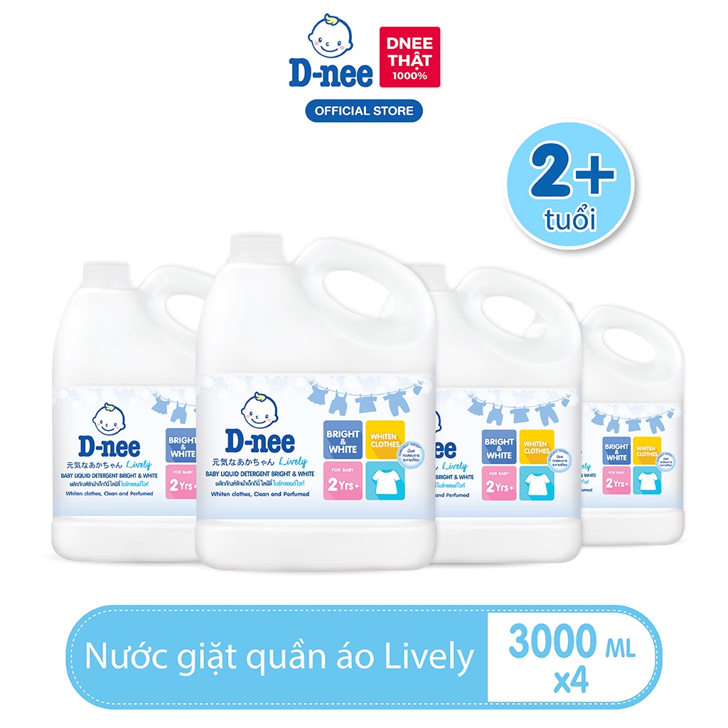 Deal hời  Combo 4 Nước giặt quần áo D-nee Lively 3000 ML - Bright & White