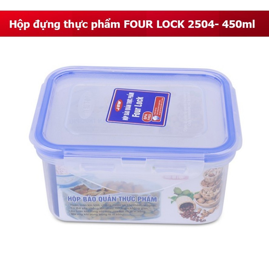 Combo 4 hộp đựng bảo quản thực phẩm FOUR LOCK (300ML, 450ML, 850ML, 1220ML) Song Long