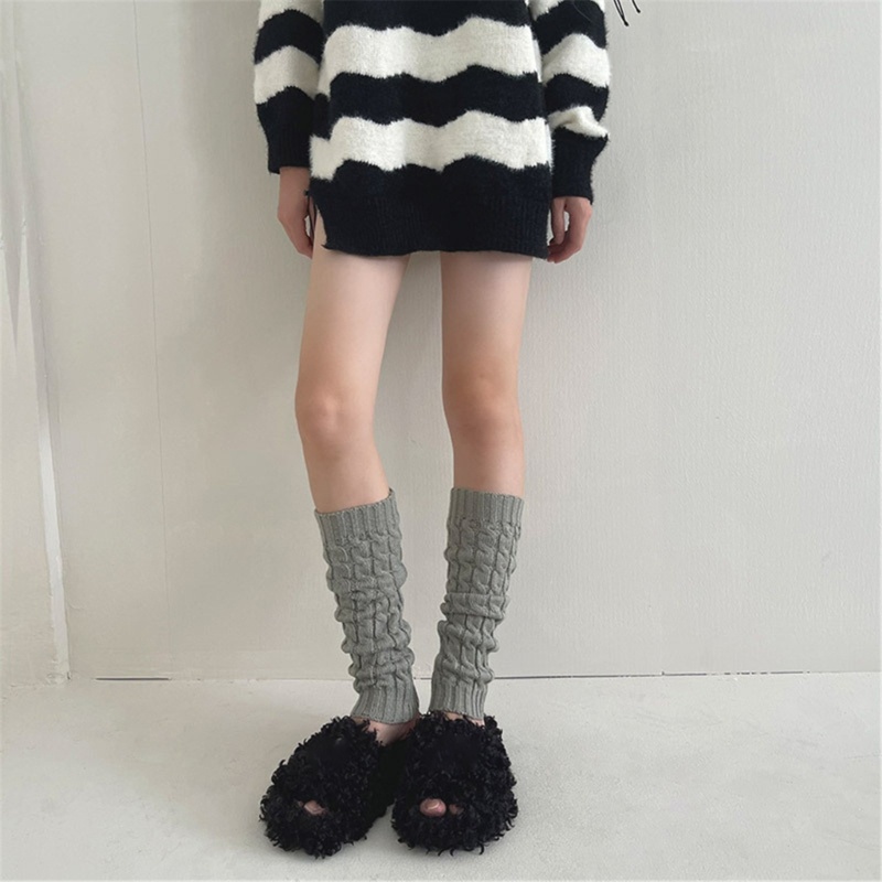 Youyo Vớ Dệt Kim Ống Lửng Màu Kẹo Trơn Giữ Ấm Chân Mùa Thu Đông Harajuku Cho Nữ Sinh Soc