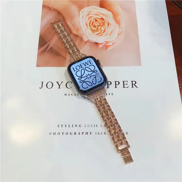 Dây Đeo Bằng Thép Không Gỉ Đính Kim Cương Giả Cho Đồng Hồ Thông Minh Apple watch Series 7 6 SE 5 4 3 2 38/40MM 44/45MM