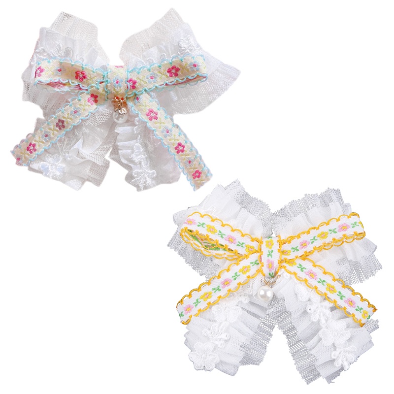 Flgo Kẹp Tóc Vải Lưới Phối Ren Đính Ngọc Trai Giả Thắt Nơ Xinh Xắn Cho Bé Gái