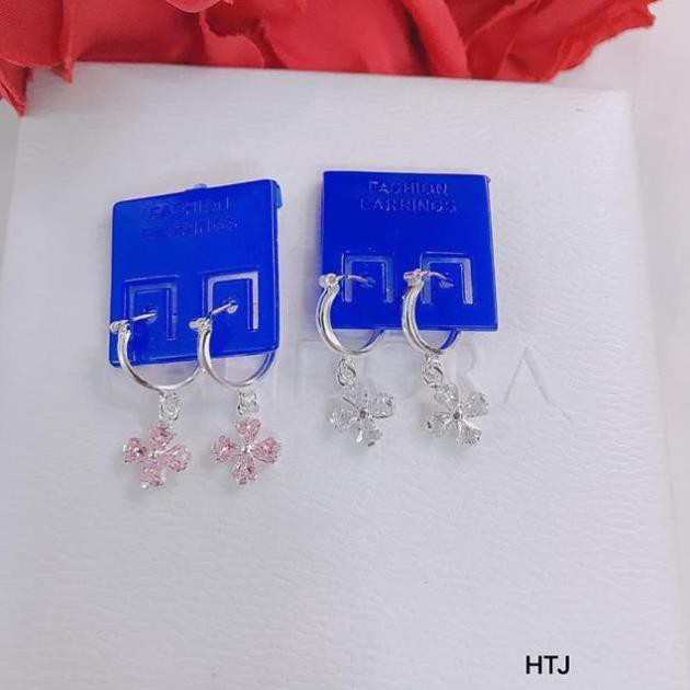 Bông tai bạc CAO CẤP gắn đá màu tự nhiên cho Bé Yêu , kiểu dáng bấm chắc chắn