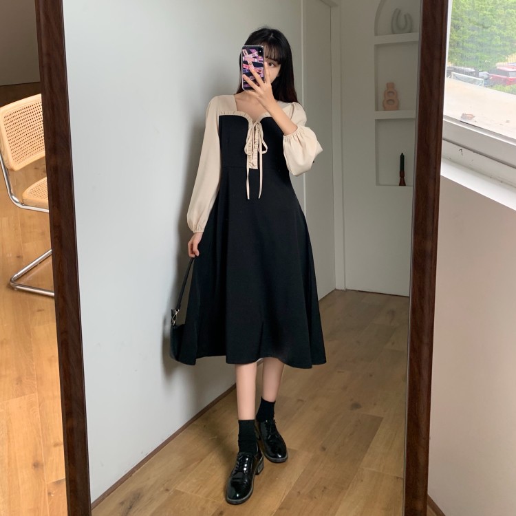 D63 - Đầm Đen Phối Tay Kem Dáng Dài Bigsize