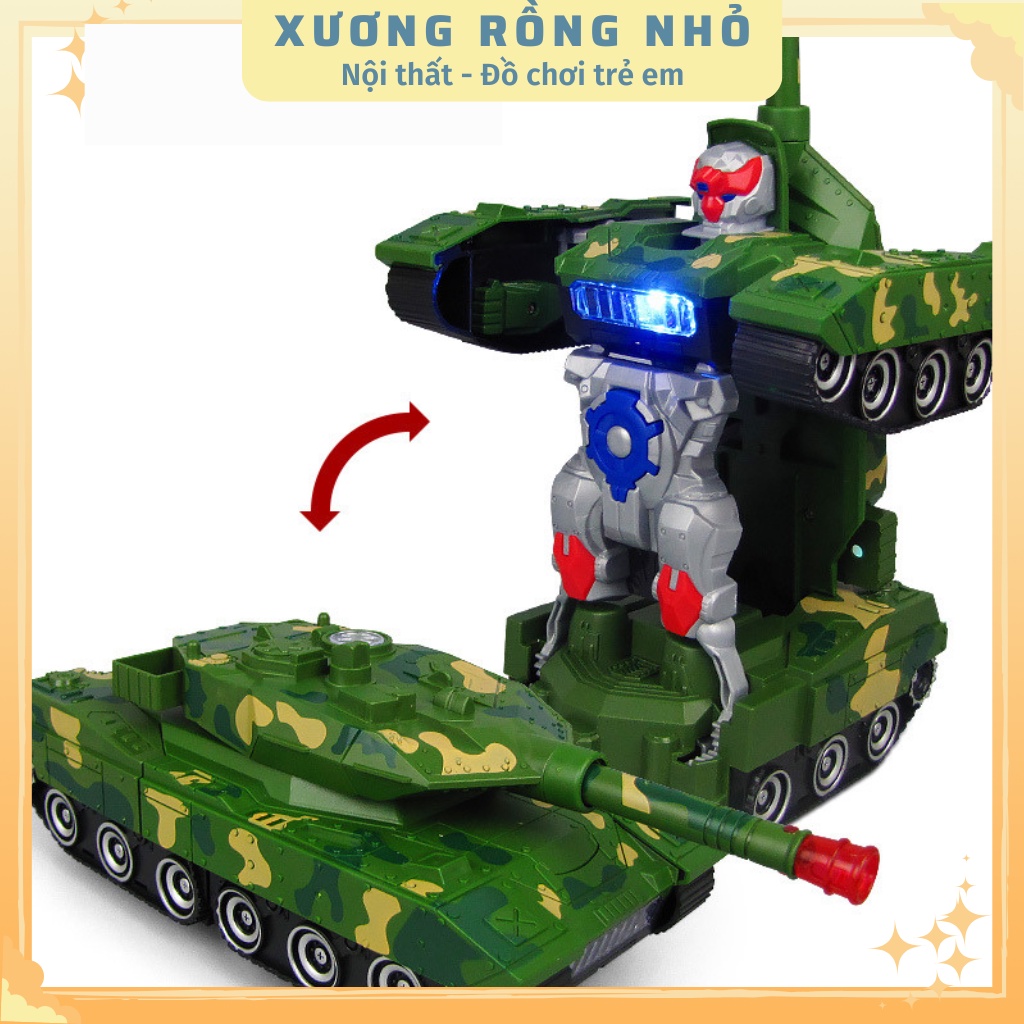 Đồ Chơi Trẻ Em Xe Tăng Biến Hình Robot Tự Động Có Đèn Và Nhạc Cho Bé