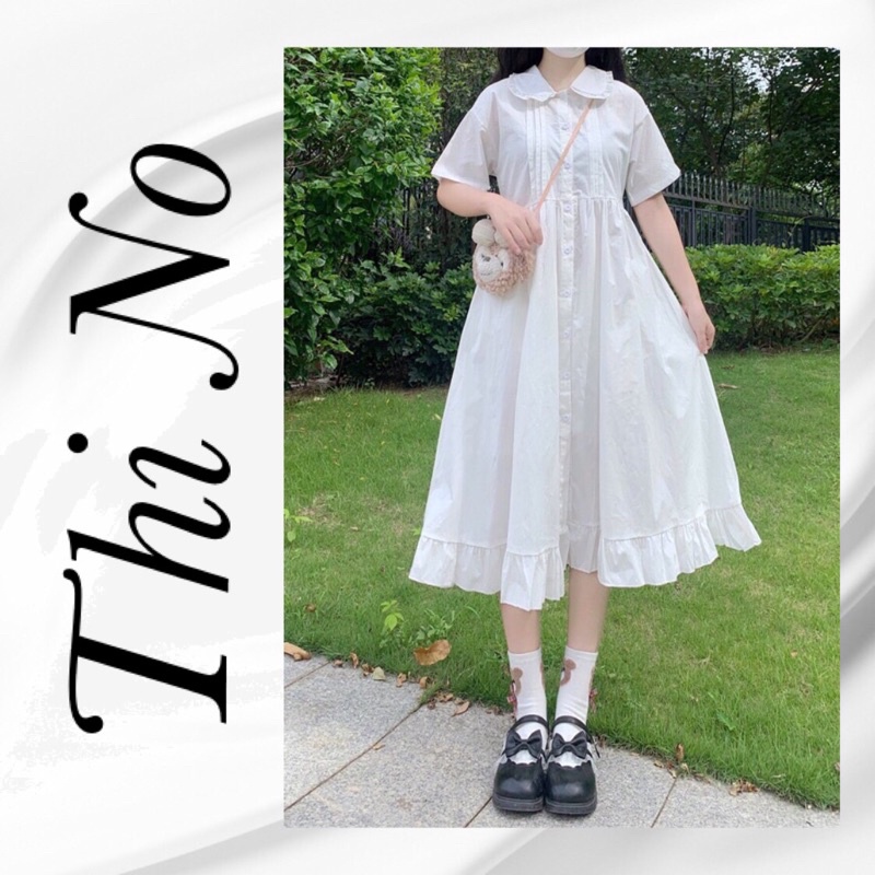 Đầm baby doll trắng dài qua gối QC