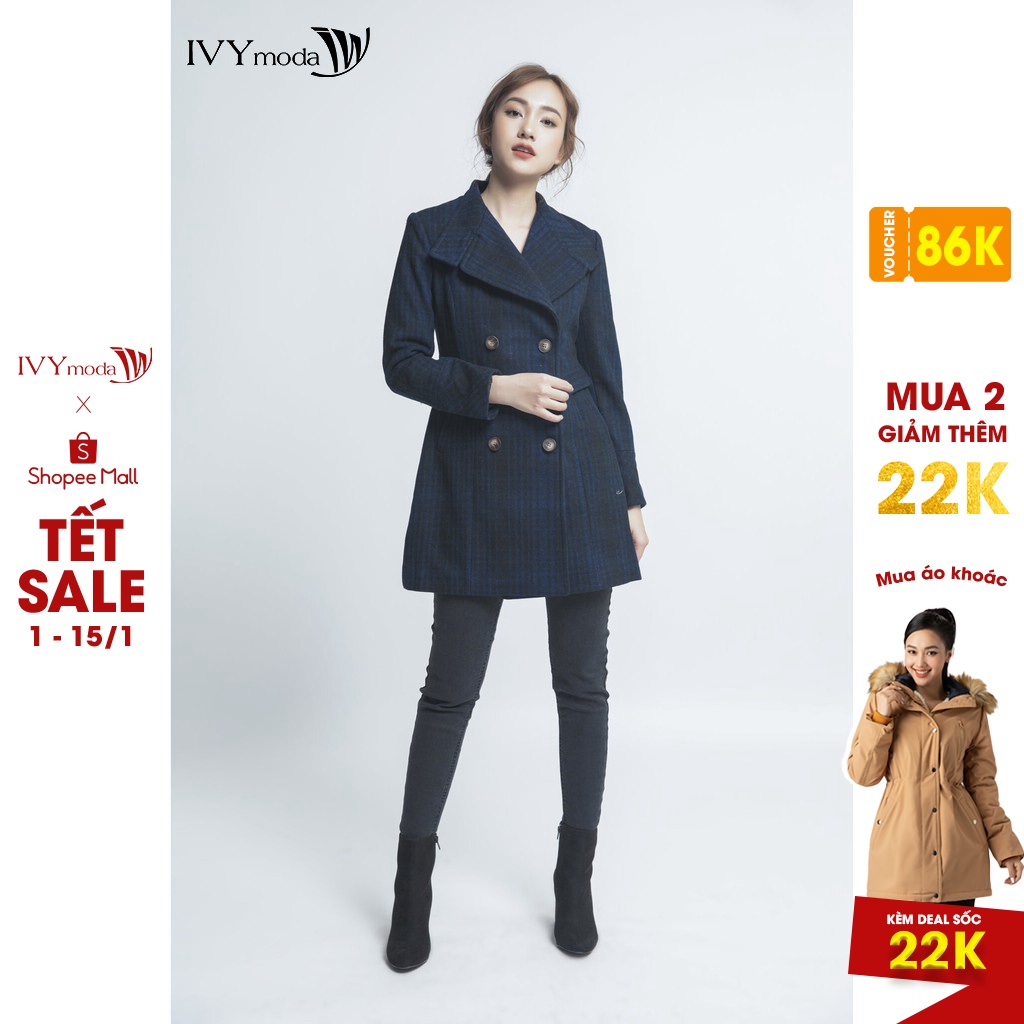 [NHẬP WABRTL5 GIẢM 10% TỐI ĐA 50K ĐH 250K ]Áo khoác dạ 6 khuy nữ IVY moda MS 71M4063