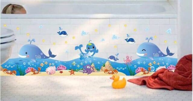 Decal dán tường chân tường cá heo xanh dài 1m3 | BigBuy360 - bigbuy360.vn