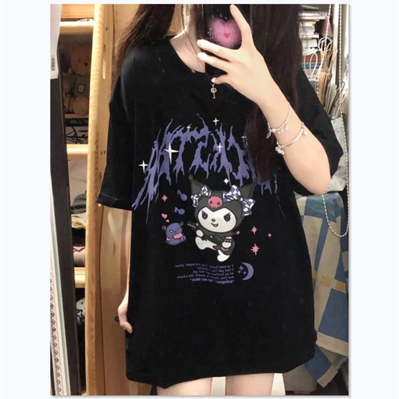 Áo thun ZHELIHANGFEI tay ngắn dáng rộng họa tiết in dễ phối đồ