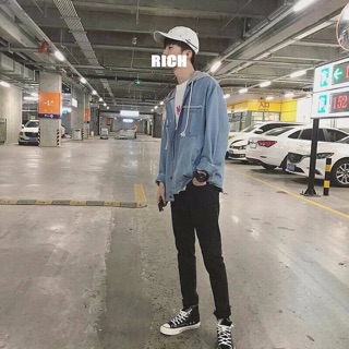 ÁO KHOÁC JEANS PHỐI NÓN XÁM