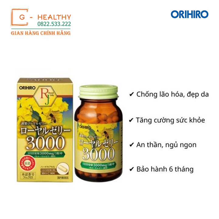 Viên Uống Sữa Ong Chúa ROYAL JELLY ORIHIRO 3000 MG 90 Viên [CHÍNH HÃNG] - G HEALTHY