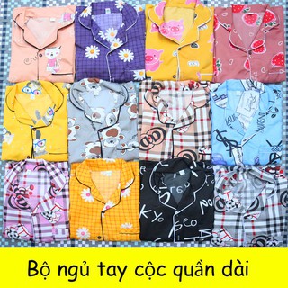 Bộ đồ ngủ Pijama nữ tay ngắn cộc quần dài cute mặc nhà vải kate hoạ tiết hoạt hình - Banana Store