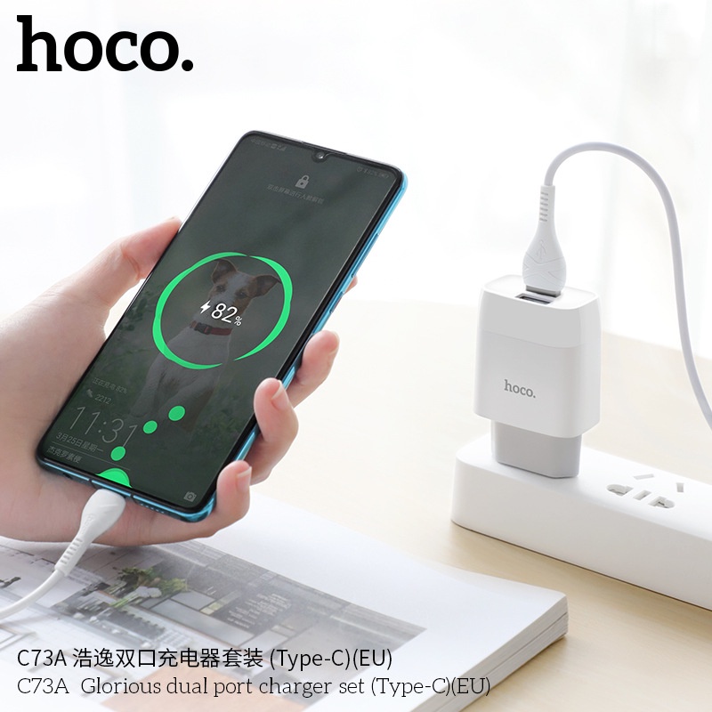 Củ sạc nhanh HOCO C73A (5V-2.4A), cốc sạc nhanh cho điện thoại Lightning, Samsung type c, micro usb android chính hãng