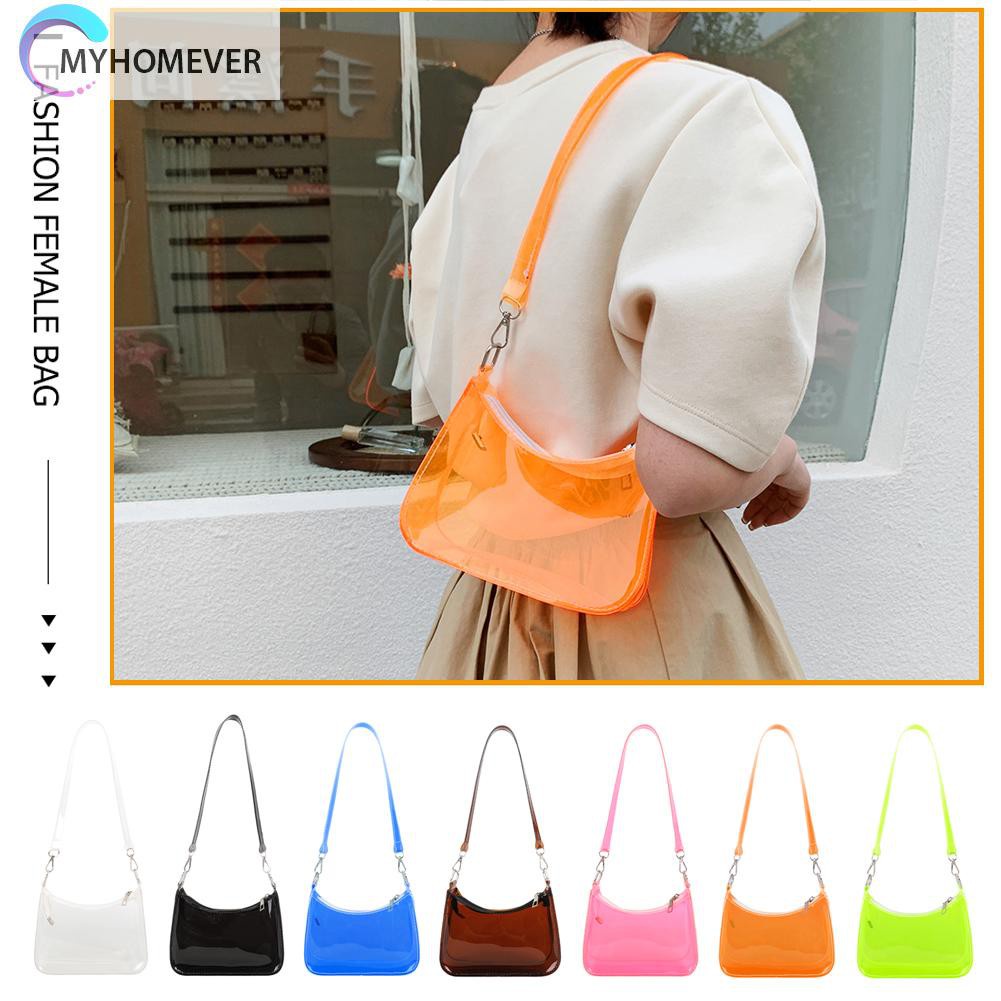 Túi đeo vai/ đeo dưới cánh tay màu trơn trong suốt phong cách cổ điển thời trang cho nữ