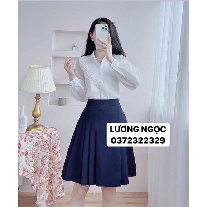 Chân váy chữ A công sở xếp ly dài đến gối, Chân váy xếp ly