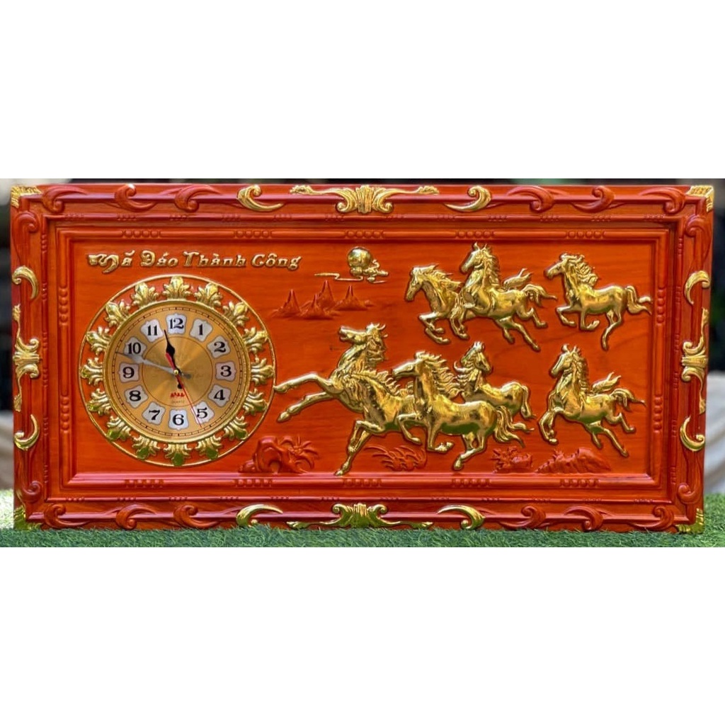 Đồng Hồ Gỗ Hương Treo Tường, Tranh đồng hồ treo tường Chữ Nhẫn Kích thước 41cm x 81cm, dày 3cm