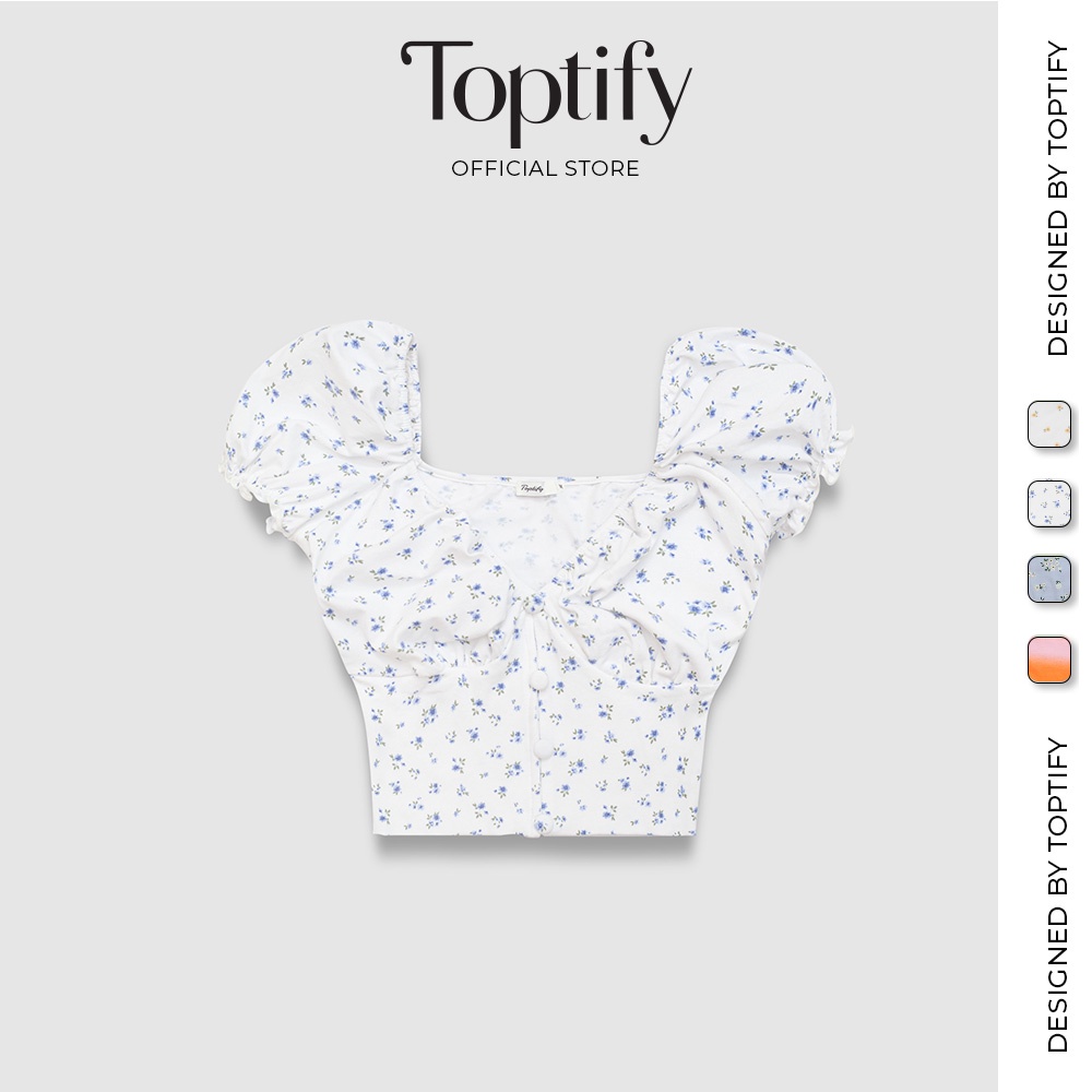 Áo croptop nữ body TOPTIFY tay bồng cổ V hoa nhí Sweatest Thing Top AC179