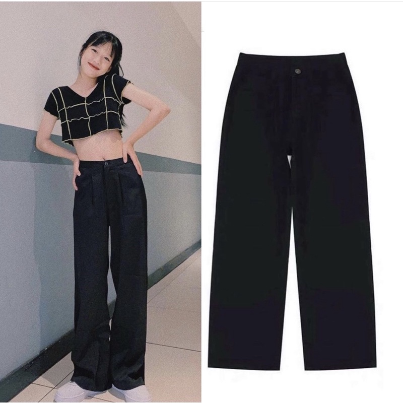 QUẦN Culottes SUÔNG TRƠN ĐEN HACK DÁNG SIÊU CHẤT