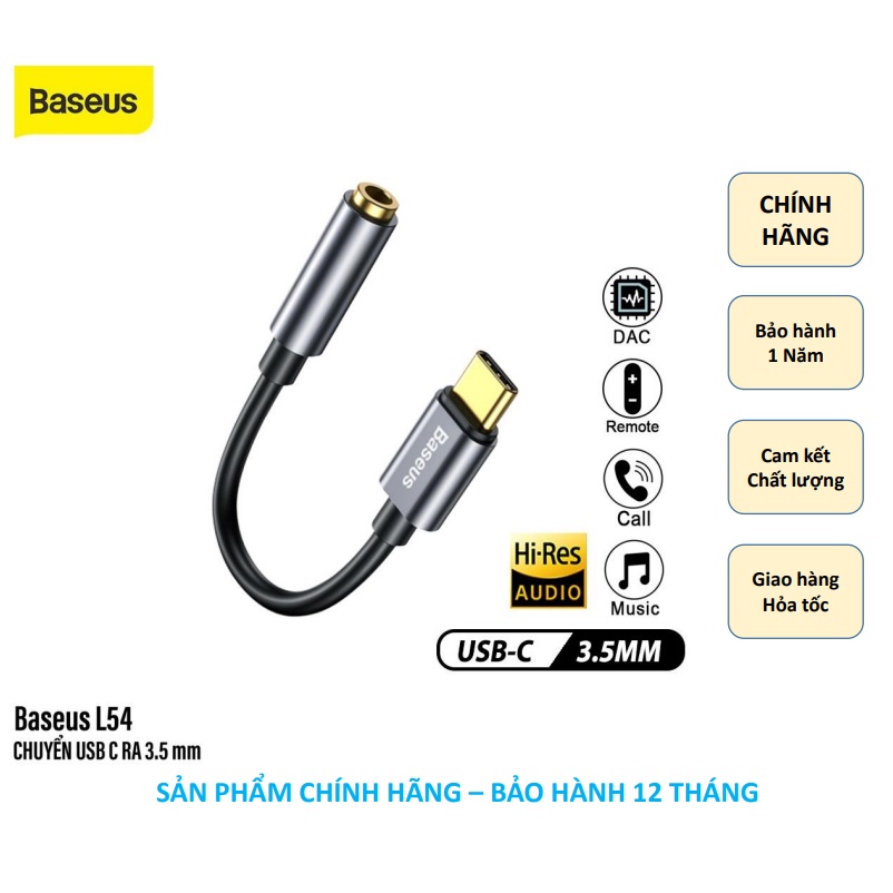 Rắc chuyển tai nghe Type C sang Audio AUX 3.5mm Baseus L54 Mate 30 20 P30 Mi 9 8 S10 , s20 ,s21