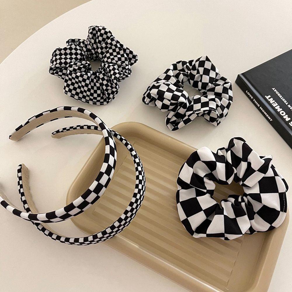 BERNARDO Women Hair Hoop Hair Accessories Sweet For Girls Grid Hair Rope Rings Plaid Checked Hairbands
