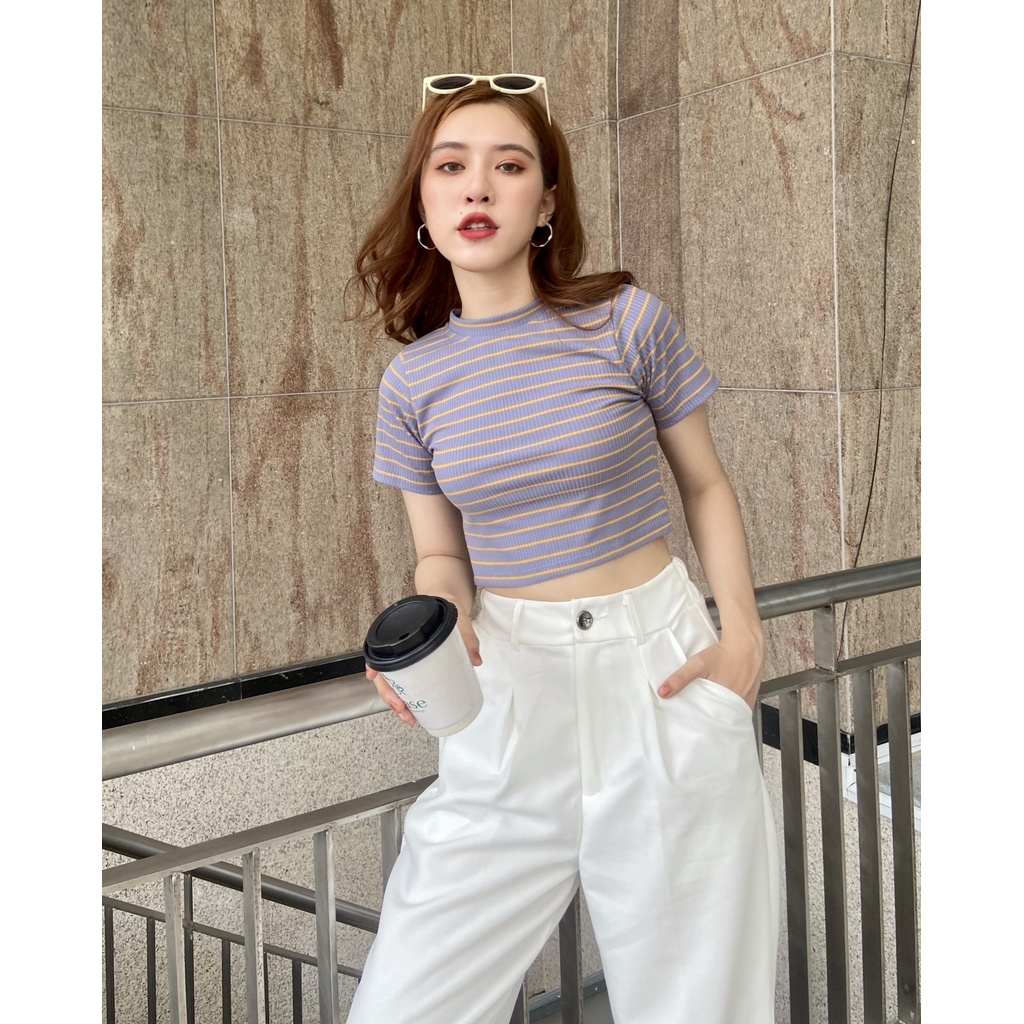 Áo Croptop Cổ Tròn Sọc Đủ Màu Thời Trang Hàn Quốc | BigBuy360 - bigbuy360.vn