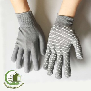 Găng tay phủ hạt nhựa chống trơn khi cầm nắm - bao tay vải thun co giãn- màu xám