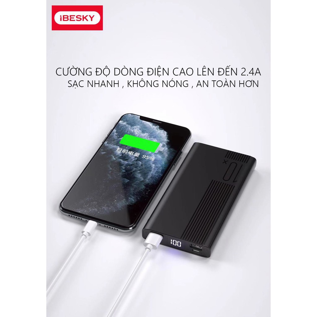 PIN DỰ PHÒNG IBESKY P10L 10.000mAh LCD HIỂN THỊ DUNG LƯỢNG PIN , SẠC NHANH VÀ BỀN ( BẢO HÀNH 12 THÁNG )