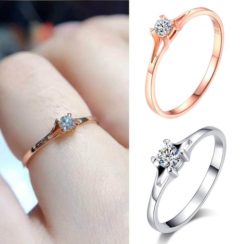 Nhẫn Cưới Hình Hoa Hồng Đính Kim Cương Giả Thời Trang|&amp;|Nhỏ|Nhẫn Nữ Đơn Giản