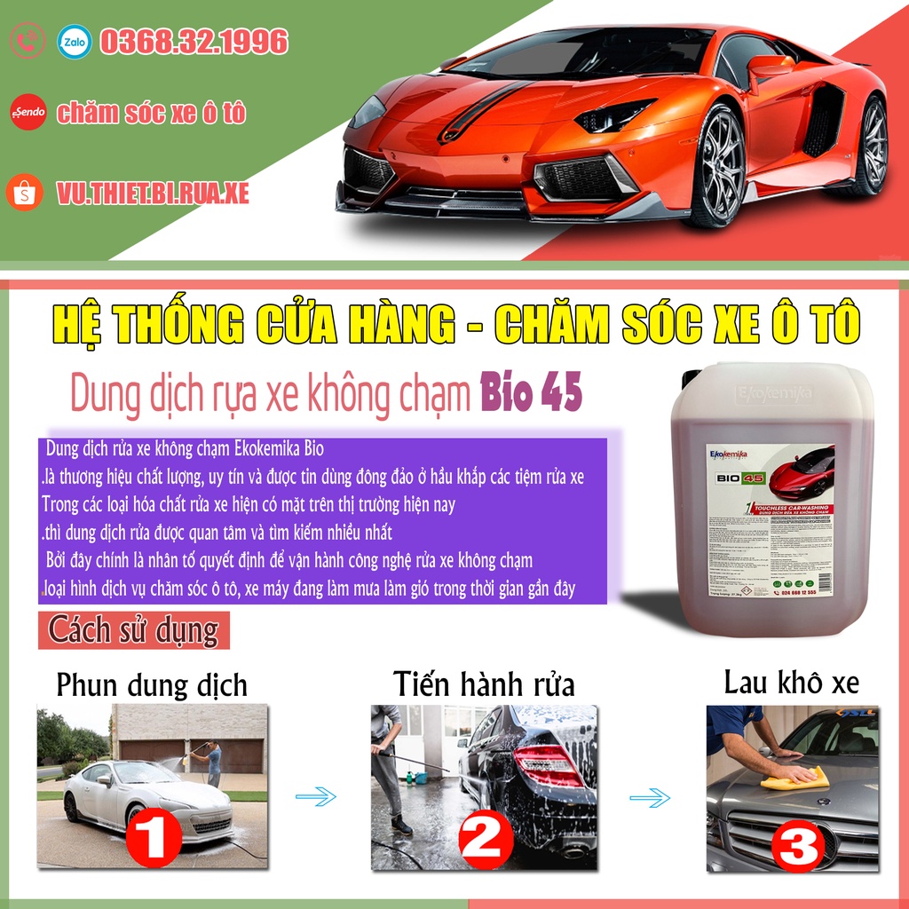 Dung Dịch Rửa Không Chạm, Nước Rửa Xe Ô tô, Xe Máy SIÊU SẠCH, SIÊU BÓNG BẢO VỆ SƠN XE Bio 45 - 5L TẶNG QUÀ ĐẶC BIỆT