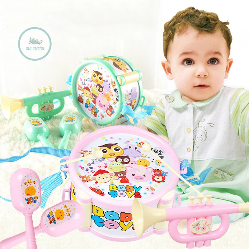 Bộ đồ chơi ba món cao cấp BABYTOYS trống kèn xúc xắc cho bé yêu