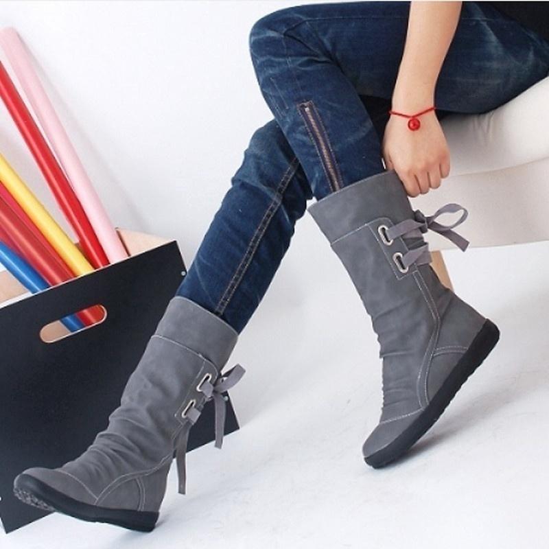 Giày boot nữ đế bệt cổ ngắn thời trang