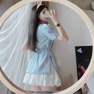 SET VEST XANH CHUN EO CHÂN VÁY XÒE