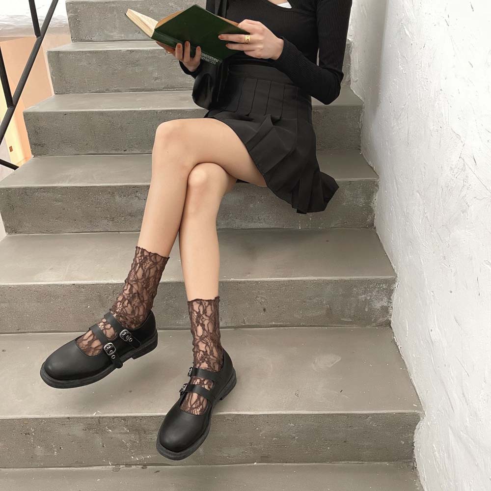 Tất lưới phối ren hoa thoáng khí nhiều màu phong cách Hàn Quốc thời trang cho nữ