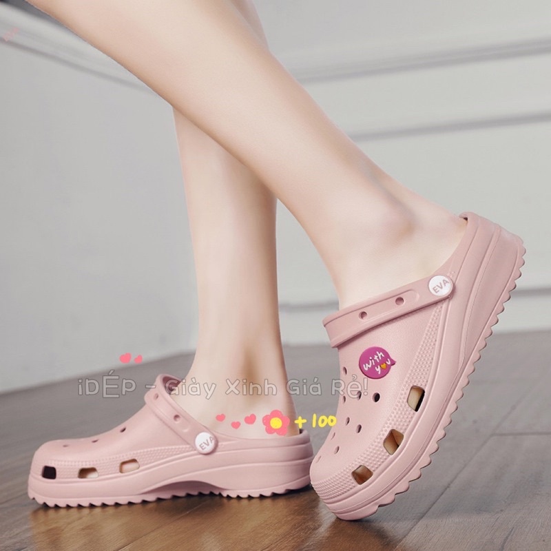 Dép Crocs nữ hình Chibi độn đế cao 5cm - Giày sục nhựa siêu nhẹ đi mưa iDép - SL024