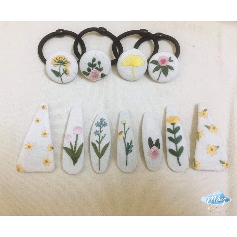 Kẹp tóc bọc vải thêu hoa handmade