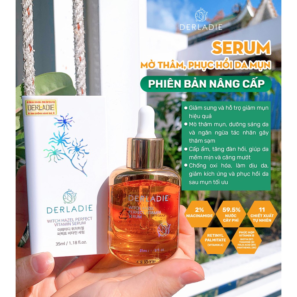 Serum Derladie Witch Hazel Perfect Vitamin Serum ngừa mụn, giảm thâm, làm đầy sẹo rỗ 35ml