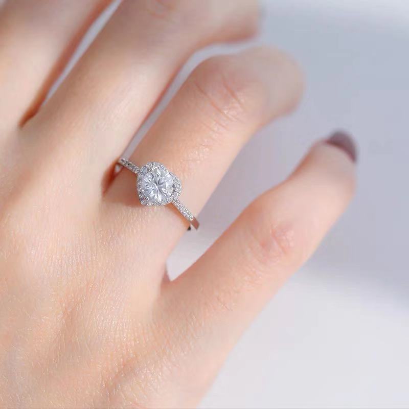 Nhẫn cưới nữ mạ bạc 925 thời trang đính đá Zircon có thể điều chỉnh