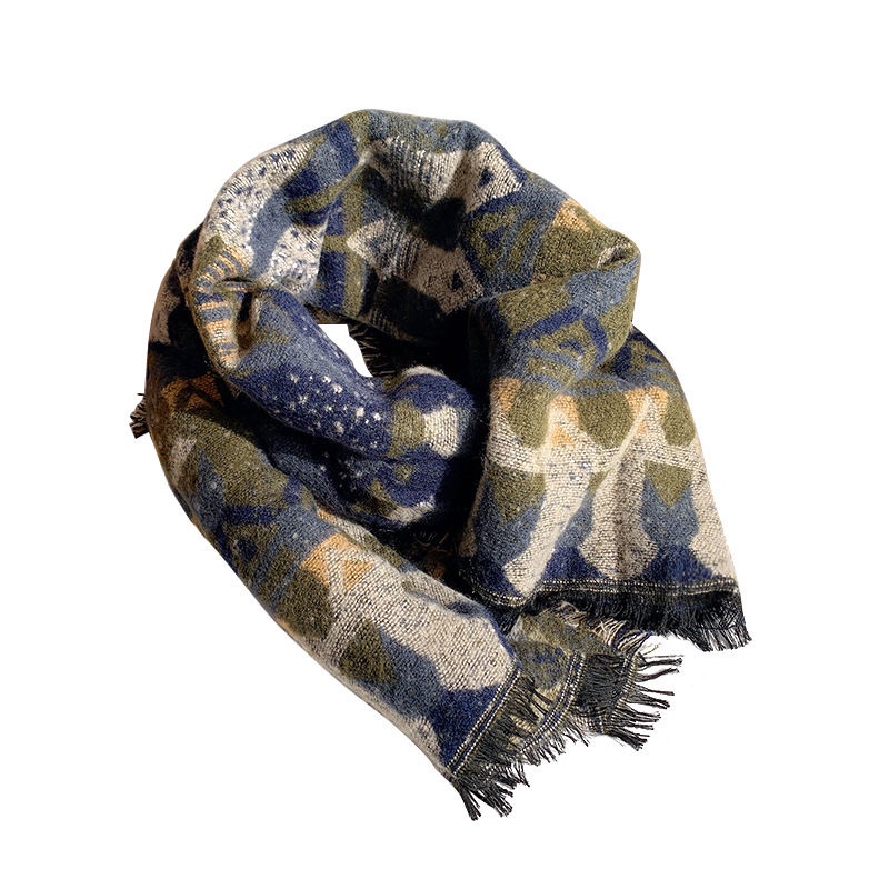 Khăn choàng dài hai mặt bằng len dày dặn phối tua rua thời trang cho nữ
 | BigBuy360 - bigbuy360.vn