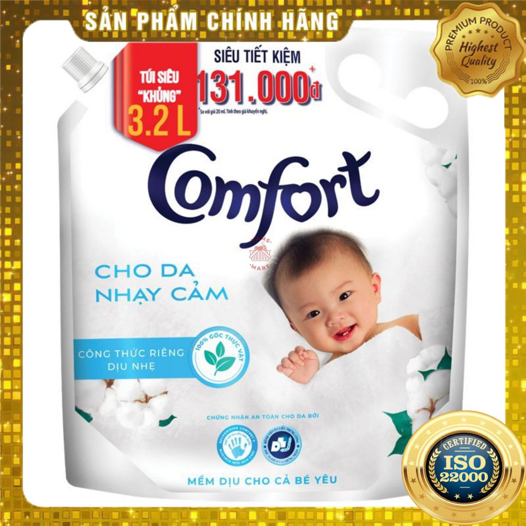 [ Yams Mart ] Nước Xả Vải Comfort Đậm Đặc Cho Da Nhạy Cảm Túi 3.2L