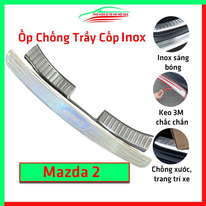 Ốp chống trầy cốp Mazda 2 inox sáng bóng