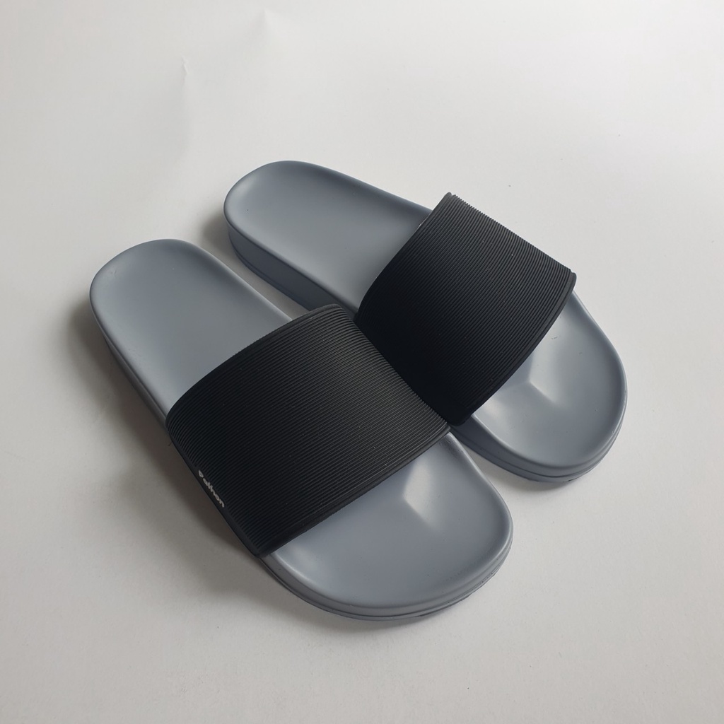 Dép nam nữ quai ngang slipper Pathon PVC và đế PU xám quai đen Mẫu SD62