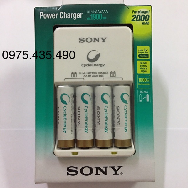 Bộ Sạc Nhanh Tự Ngắt SONY Kèm 4 Pin Sạc AA 2.000 mAh Chính Hãng Made in Japan