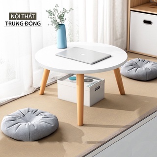 Bàn trà bàn ăn tròn chân gỗ tự nhiên mặt bàn gỗ công nghiệp T9