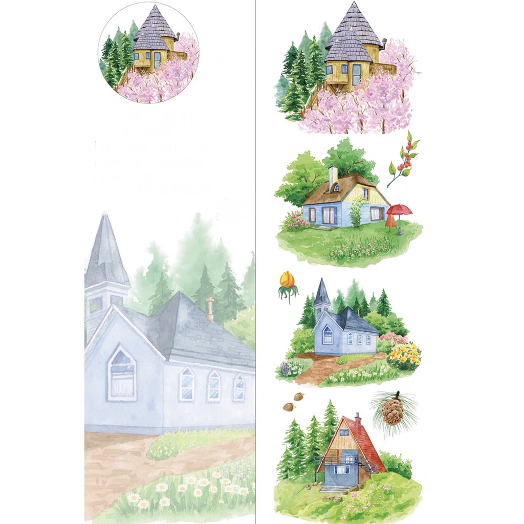 Washi tape Chủ đề ngôi nhà dùng trang trí sổ, bàn học, sổ tay, chiết theo chu kỳ sản phẩm
