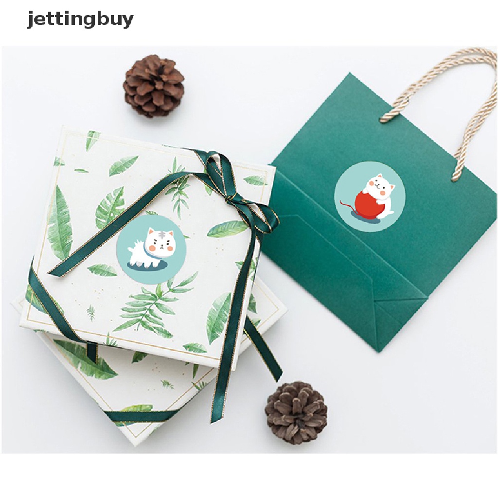 Set 500 miếng dán JETTING niêm phong bao bì in chữ Thank You hình mèo dễ thương