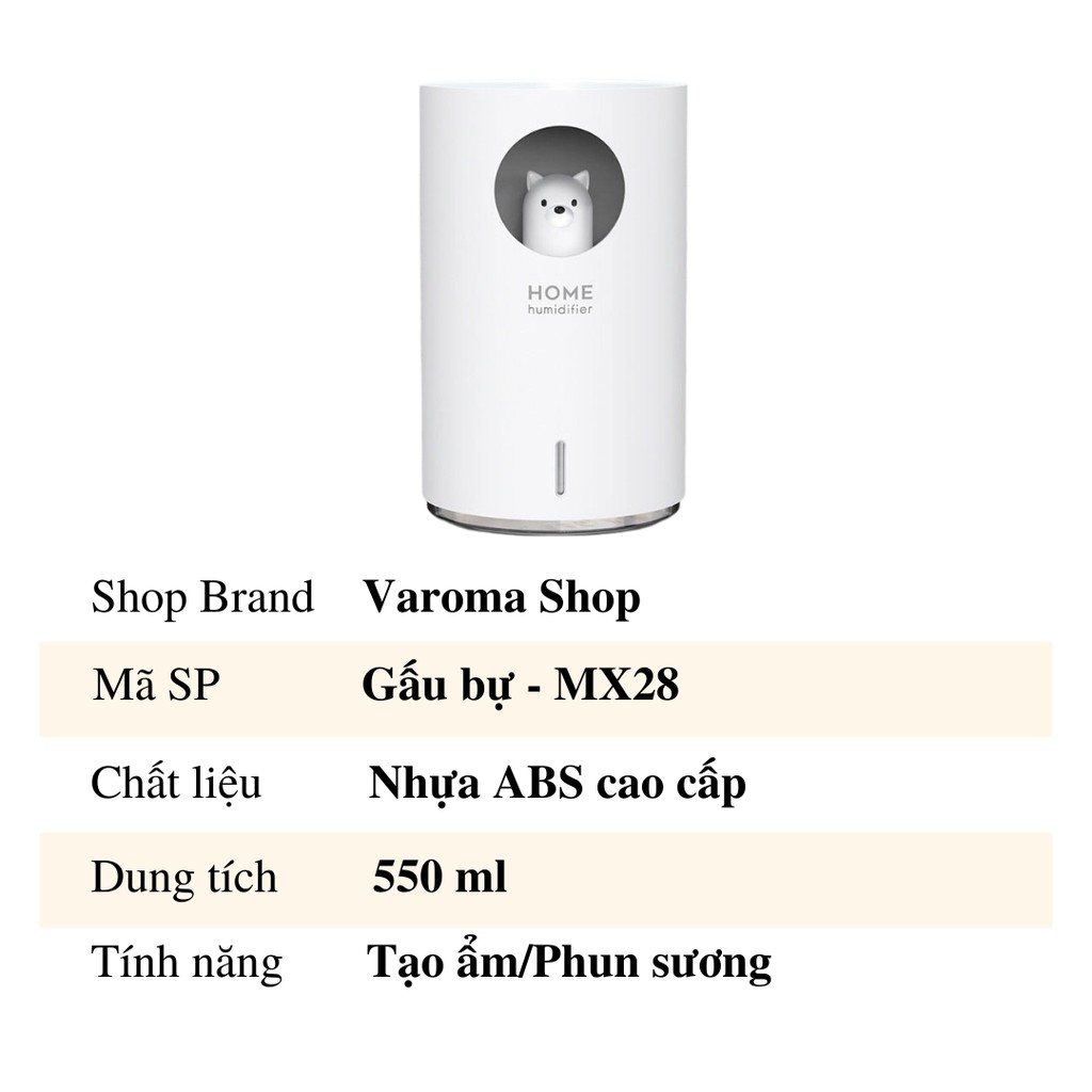 (Nhiều mẫu) Máy phun sương tạo ẩm hình thú có đèn Led phòng ngủ phòng làm việc dễ thương BH 3 tháng VAROMA MX